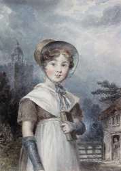 Petite fille en costume quaker, tenant une Bible